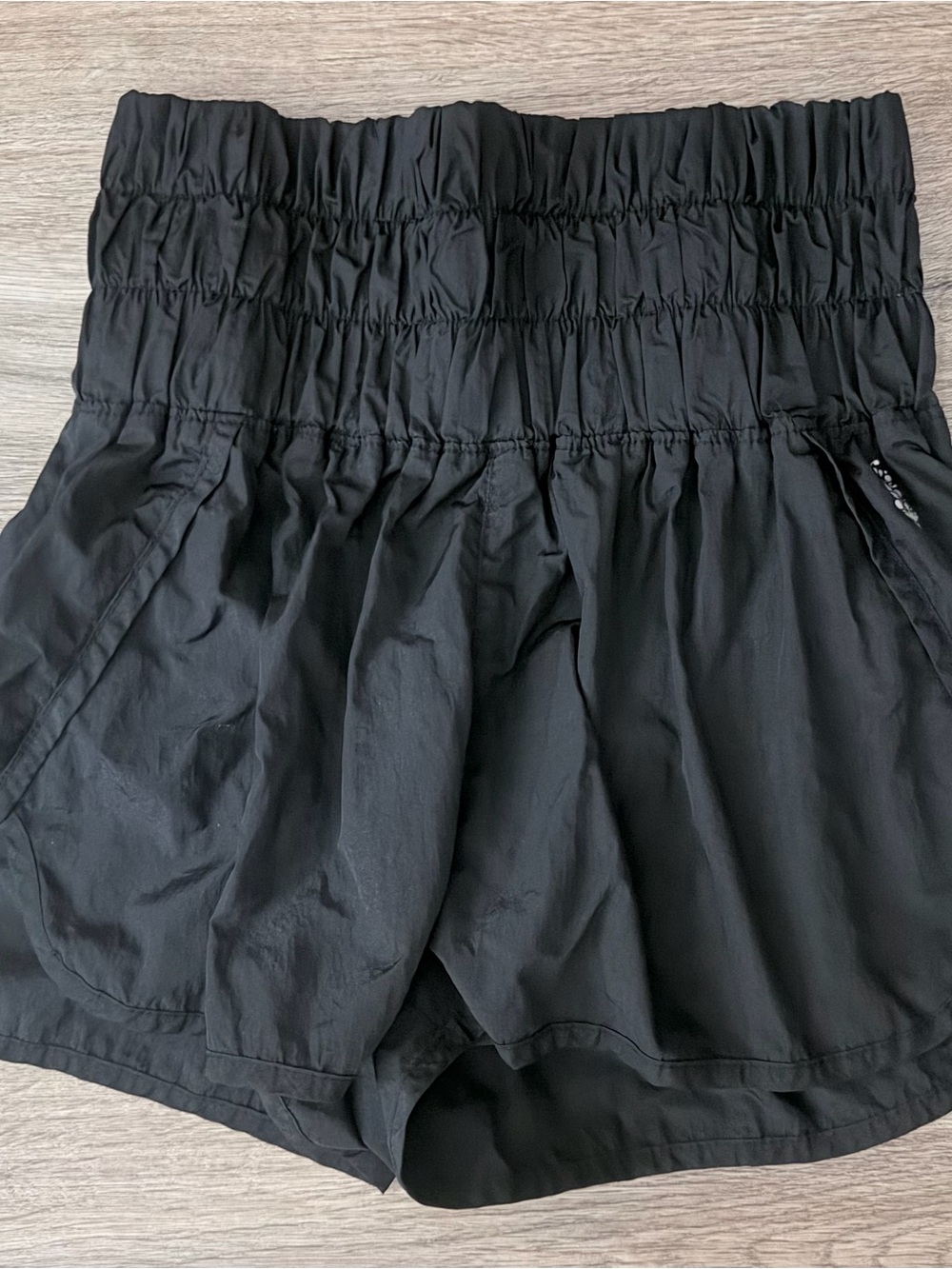 Free People Black Smocked-Waist Athletic Shorts with Pockets